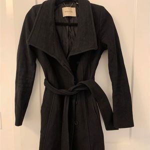 Babaton Black Wool Blend Belted Pea Coat